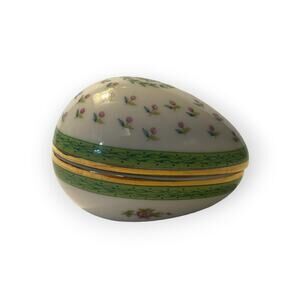 Vintage Karen Carson Creations Floral Ornate Egg Chintz Trinket Box Dish